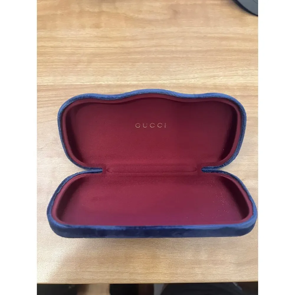 Gucci Navy Blue Velvet Sunglasses Case Red Interior Authentic